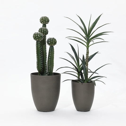 2-Piece HDPE Tall Tapered Round Plastic Pot Planters Set, Husky Gray (Set of 2)
