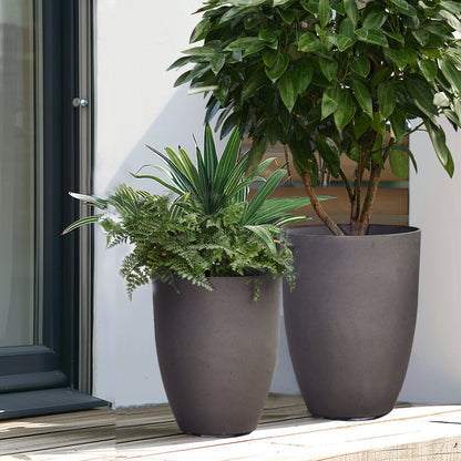 2-Piece HDPE Tall Tapered Round Plastic Pot Planters Set, Husky Gray (Set of 2)