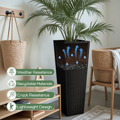 2-piece Plastic Planter Box Set, Imitation Wicker Tall